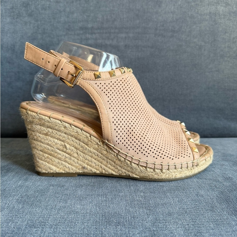 Marc Fisher Studded Wedge Sling Back Espadrilles Sandals SZ 9M Neutral Summer